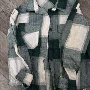 SHEIN Green and White Checkered Shirt